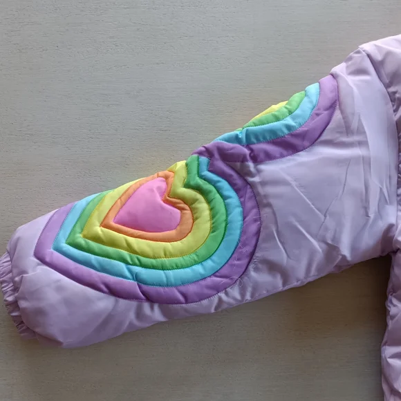 Lola + The Boys Rainbow Pastel Heart Puffer Jacket / Size 8 - Picture 13 of 17